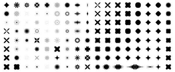 明星图标设置 现代抽象图形形状 Y2K几何图形符号复古的未来最小的扁平花 大胆的设计元素 残忍者射线轮廓系列 — 图库矢量图片