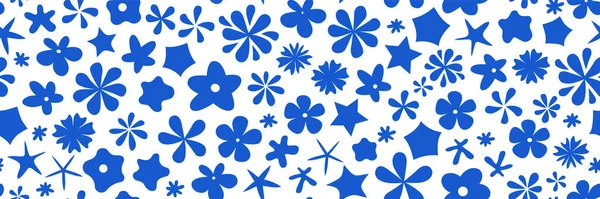 Retro Groovy Y2K Mavi Çiçeksiz Desen Lerin Klasik Tarzında Soyut — Stok Vektör