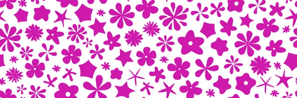 Retro groovy y2k pembe dikişsiz desen. 70 'lerin klasik tarzında soyut papatya baskısı. Modaya uygun olmayan düzensiz çiçek unsurları, basit psikedelik çocuklar düz tasarım yüzey deseni