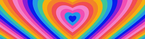 Groovy Style Vector Rainbow Psychedelic Concentric Hearts Backdrop Cute Vector — Stock Vector