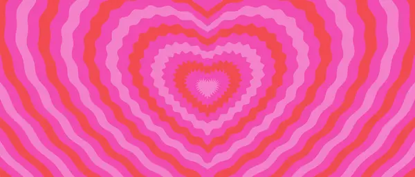 Cute Vector Retro Abstract Y2K Valentine Background Hypnotic Wavy Heart — Stock Vector