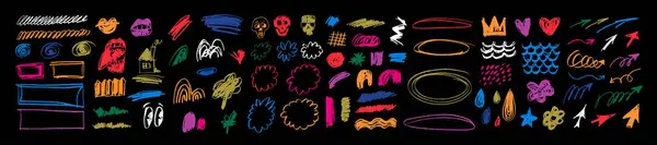 Gran Conjunto Vectorial Crayones Dibujado Mano Estilo Punk Infantil Garabatos — Archivo Imágenes Vectoriales