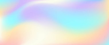 Vektör holografik inişli duvar kâğıdı. Yatay tek boynuzlu at fantezi akışkan arka planı. Bulanık sanal spektrum püre gradyanı. Hologram gökkuşağı rengi sıvı arkaplan. Tek boynuzlu at pastel gradyanı