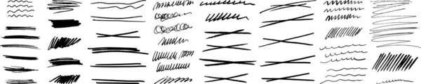 Набор векторных ударов и подчёркивание карандашных знаков. Грубые рукописные каракули. Акцент сделан на рисунках свободных рук. Маркеры подчеркивают полосы и кресты. Основные моменты векторного мазка