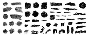 Kömür dokusu karalaması. Vektör el çizimi. Tebeşir yaylı tüfek desenli daireler, kareler, altçizgiler ve gökkuşağı şekilleri. Yağlı boya lekeleri, karalamalar, çizikler. Çocuklar beyaz üzerine boya çizgileri