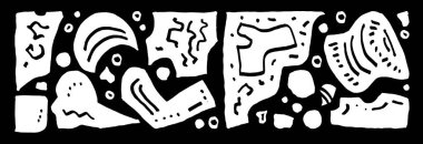 Değişik vektör kabile linocut dokusu. Siyah ve beyaz el yapımı tuhaf parmak izi kalıpları. İlkel motif karalama el çizimi dokusu. Klasik linocut deseni. Soyut etnik tuhaf kabile baskısı