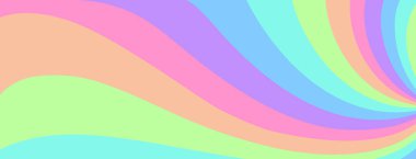 Retro gökkuşağı desenli arka plan. Renkli vektör retro saykodelik güneş patlaması. Soyut basit dalga arkaplanı. Soyut geometrik şeker girdabı. Sirk ya da çocukça afiş. Garip 60 'lar duvar kağıdı