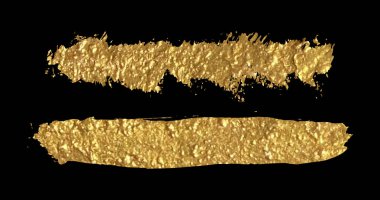 Siyah bg üzerinde altın fırça darbeleri. Uzun vektör altın folyo lekeleri, lekeler, lekeler. Soyut gorizontal parıltı desen fırça darbeleri. Lüks Noel veya düğün unsurları