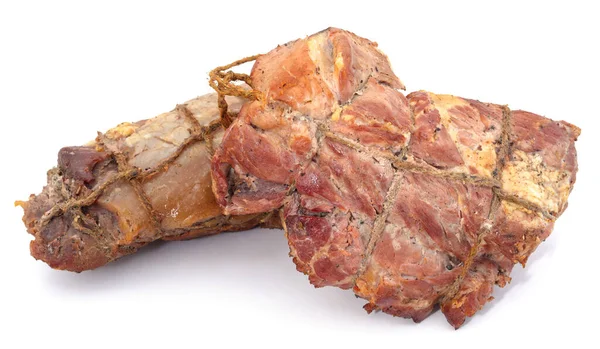 Gran Trozo Carne Ahumada Aislada Sobre Fondo Blanco —  Fotos de Stock