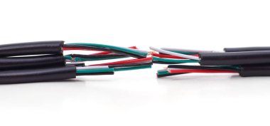 Damaged electric cable isolated on a white background.