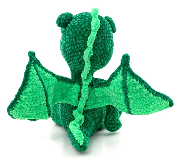 Зеленый Вязаный Дракон Игрушка Белом Фоне Стоковая Картинка