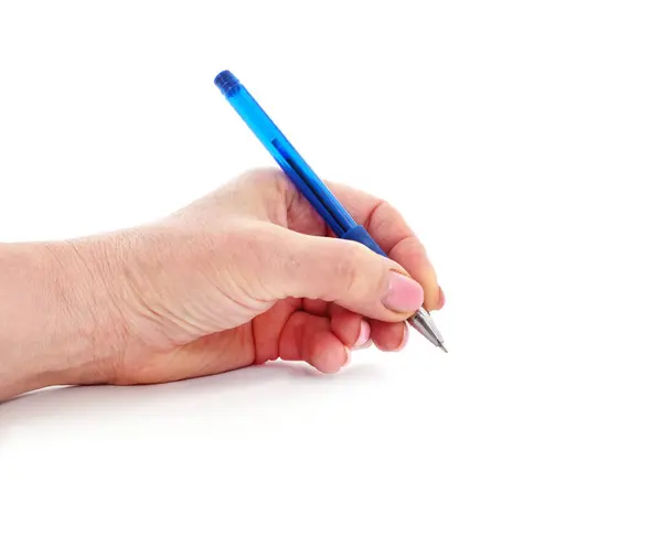 手拿笔隔离在白色背景上 免版税图库图片
