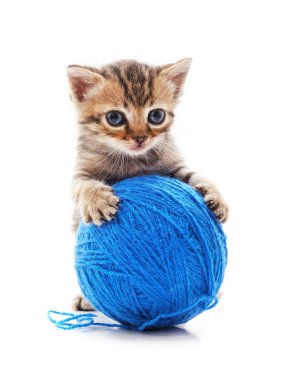 Kitten with a ball isolated on a white background. clipart