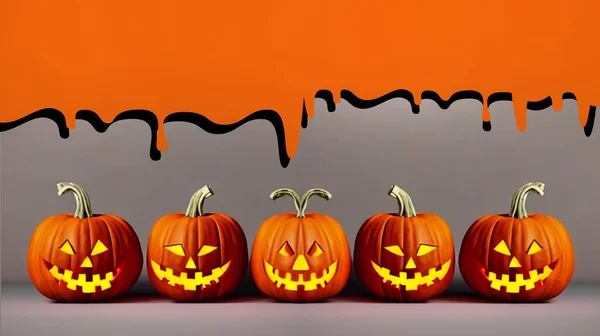Halloween Hintergrund Festlich Und Kürbis Kopf Geistergruppe Mit Dekorationskonzepten Kopierraum — Stockfoto