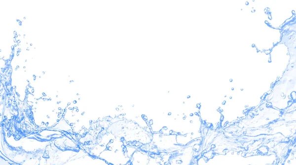 青い水のスプラッシュと泡の波は白い背景に飲みます ミネラルウォーター きれいな水 精製水 さわやかな クールな 健康管理 さわやかな 明るい コピースペース — ストック写真