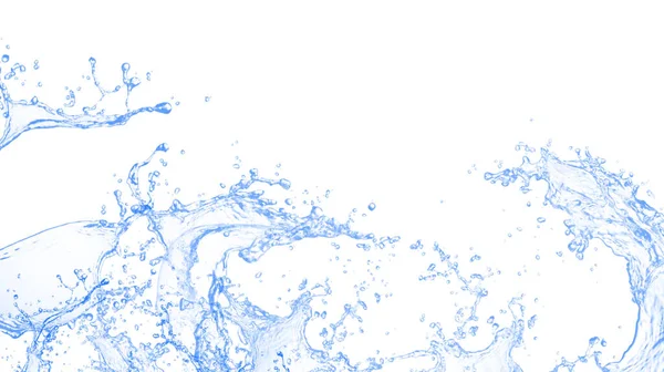青い水のスプラッシュと泡の波は白い背景に飲みます 孤立した上で酒の概念で水しぶきの背景 コピースペース デジタルデータ バナー ウェブサイト Dレンダリング — ストック写真
