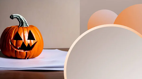 Halloween Background Orange Pumpkin Head Ghost Jack Lantern Concept Copy — Stock Photo, Image