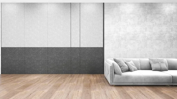 Simple of Modern Living with concrete walls in the hotel - Wood floor background - 3D rendering