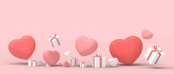 Поздравительная Открытка День Святого Валентина Продает Баннер Подарочную Коробку Сердечным — стоковое фото