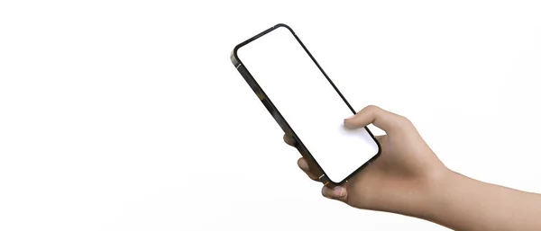 Hände Und Smartphone Isoliert Auf Weißem Hintergrund Marketing Business Technologie — Stockfoto