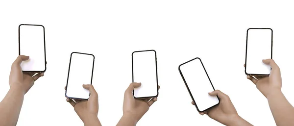 Frauenhände Die Das Smartphone Isoliert Mit Leerem Bildschirm Und Vertikaler — Stockfoto