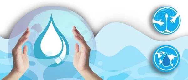 Всемирный День Воды Кампания Спасению Воды Рук Содержащая Капли Чистой — стоковое фото