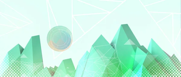 Abstract background. Futuristic Digital mountain for Low poly style with technology Blockchain and internet Network connection concept on green. Inspiration, copy space, digital, banner- 3d Rendering