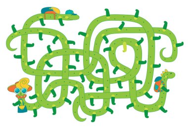 Look carefully and guess which centipede lost its boot. Vector illustration, maze puzzle for kids clipart