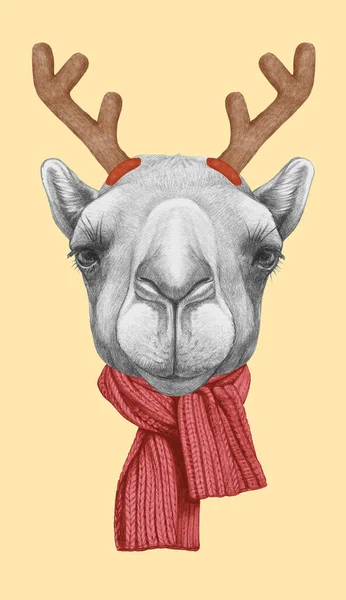 Портрет Верблюда Рождественскими Рогами Ручная Иллюстрация — стоковое фото