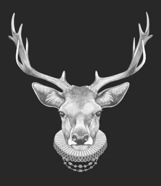 Portrait Deer Elizabethan Collar Hand Drawn Illustration — Stock Photo, Image