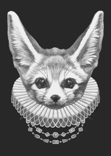 Retrato Fennec Fox Con Cuello Isabelino Ilustración Dibujada Mano —  Fotos de Stock