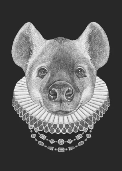 Portrait Hyena Elizabethan Collar Hand Drawn Illustration — Stock Photo, Image