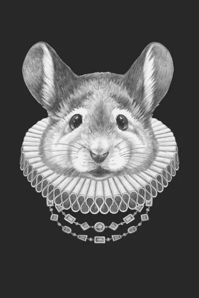 Portret Myszy Elżbietańskim Kołnierzem Ilustracja Ręcznie Rysowana — Zdjęcie stockowe
