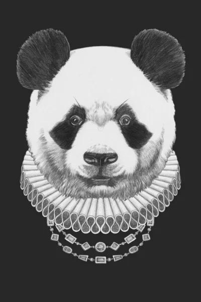 Portrét Pandy Alžbětinským Obojkem Ručně Kreslená Ilustrace — Stock fotografie