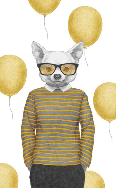 Porträt Von Chihuahua Gestreiftem Oberteil Mit Brille Handgezeichnete Illustration Digital — Stockfoto