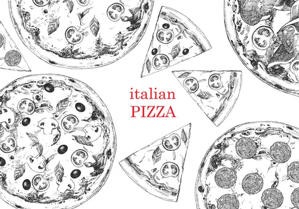 Tradiční Italská Kuchyně Ručně Kreslené Ilustrace Italských Tradičních Jídel Výrobků — Stockový vektor