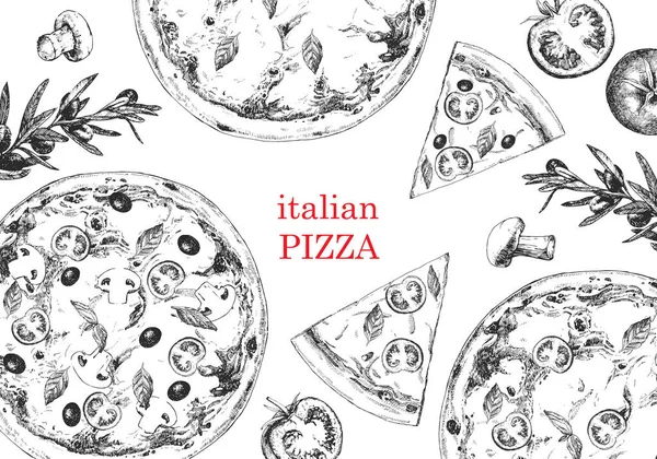 Cocina Tradicional Italiana Ilustración Dibujada Mano Platos Productos Tradicionales Italianos — Vector de stock