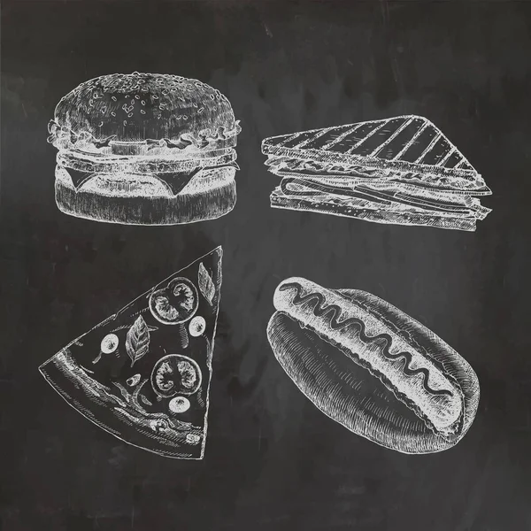 Fast Food Menü Handgezeichnete Illustration Von Gerichten Tinte Vektor — Stockvektor