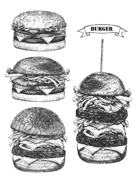 汉堡菜谱 伯杰的手绘插图 — 图库矢量图片
