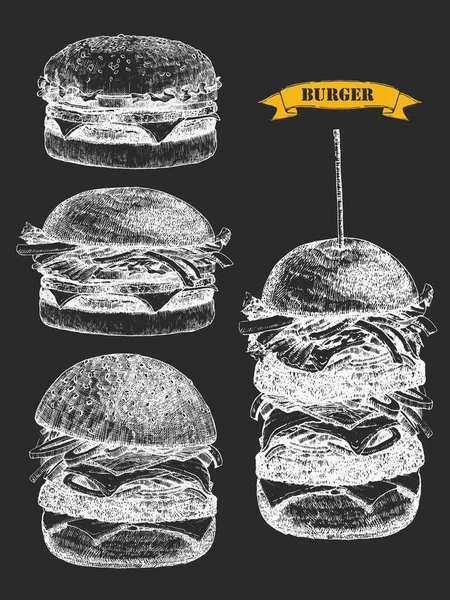 Burger Menu Hand Drawn Illustration Burger Ink Vector — Stock Vector