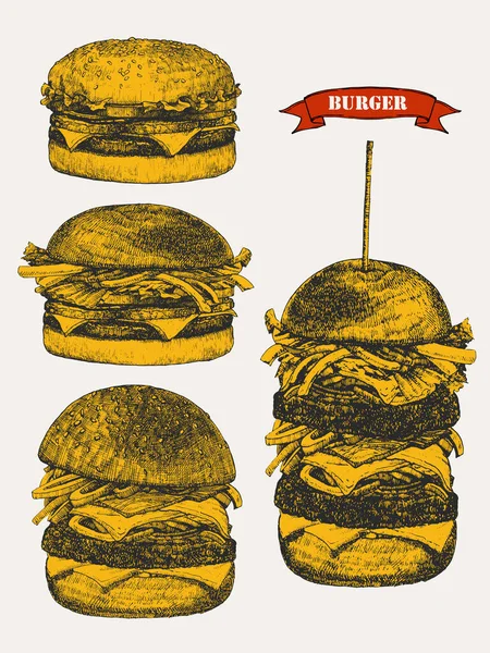 Burger Menü Handgezeichnete Illustration Von Burger Tinte Vektor — Stockvektor