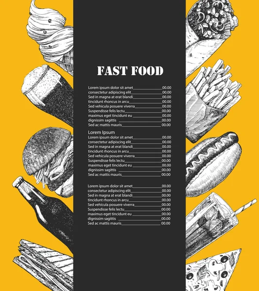 Menu Fast Food Ręcznie Rysowane Ilustracje Dań Produktów Tusz Wektor — Wektor stockowy