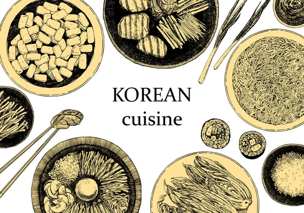 Illustration Repas Coréens Traditionnels Bols Avec Des Plats Baguettes Avec — Image vectorielle