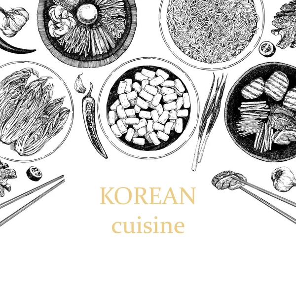 Koreaanse Menu Omslag Brochure Illustratie Met Aziatische Gerechten — Stockvector