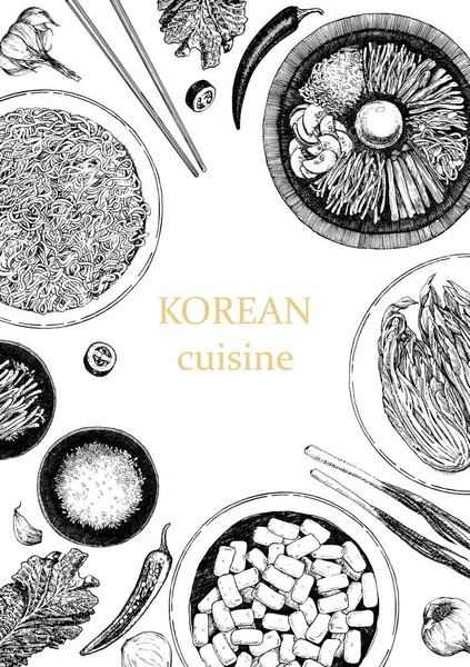 Couverture Menu Verticale Illustration Plats Coréens — Image vectorielle