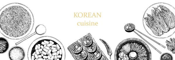 Illustration Plats Coréens Brochure Menu Horizontal — Image vectorielle