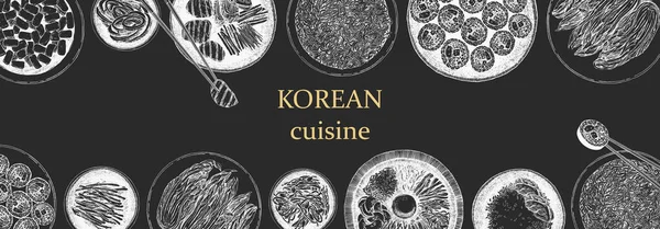 Koreaanse Voedsel Horizontale Dekking Met Hand Getekend Illustratie — Stockvector