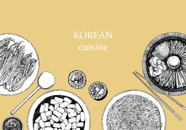 Traditionele Koreaanse Maaltijden Menucover Met Hand Getekend Illustratie — Stockvector