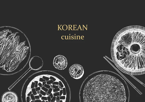 Repas Coréens Traditionnels Couverture Menu Illustration Dessinée Main — Image vectorielle