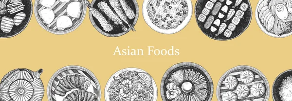 Brochure Menu Vectoriel Illustration Des Aliments Asiatiques — Image vectorielle